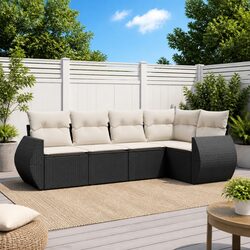 5 Piece Black Garden Sofa Set: PE Rattan, Modular Design
