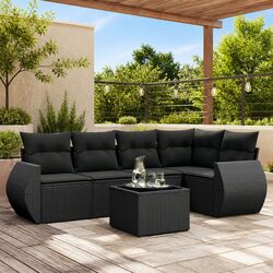 6-Piece Outdoor Sofa Set: Black PE Rattan & Glass