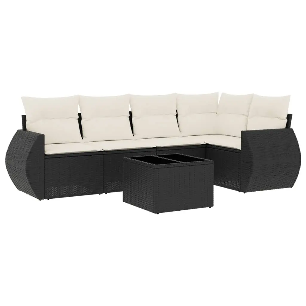 Garden Sofa Set 6 Piece Outdoor Furniture Black Poly Rattan Patio Lounge with