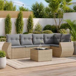 6-Piece Garden Sofa Set with PE Rattan & Storage Features
