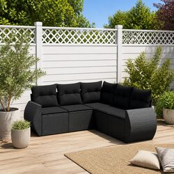 Durable 5 Piece Garden Sofa Set - Black PE Rattan
