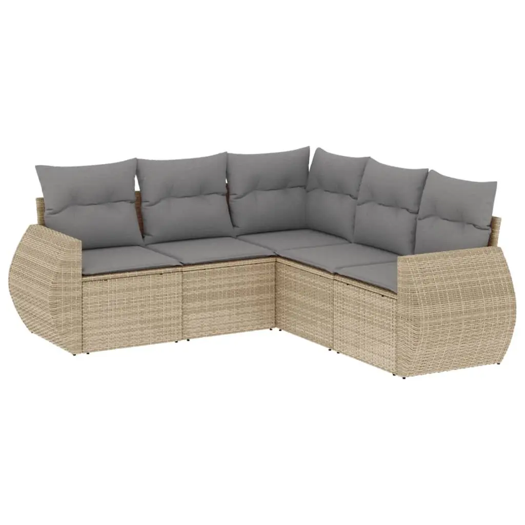 Outdoor Garden Sofa Set 5 Piece Beige Poly Rattan Patio Furniture