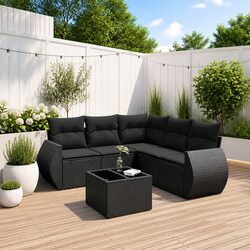 6-Piece Garden Sofa Set: Black, PE Rattan, and Glass