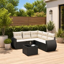 Garden Sofa Set with 6 Pieces – Black PE Rattan Furniture