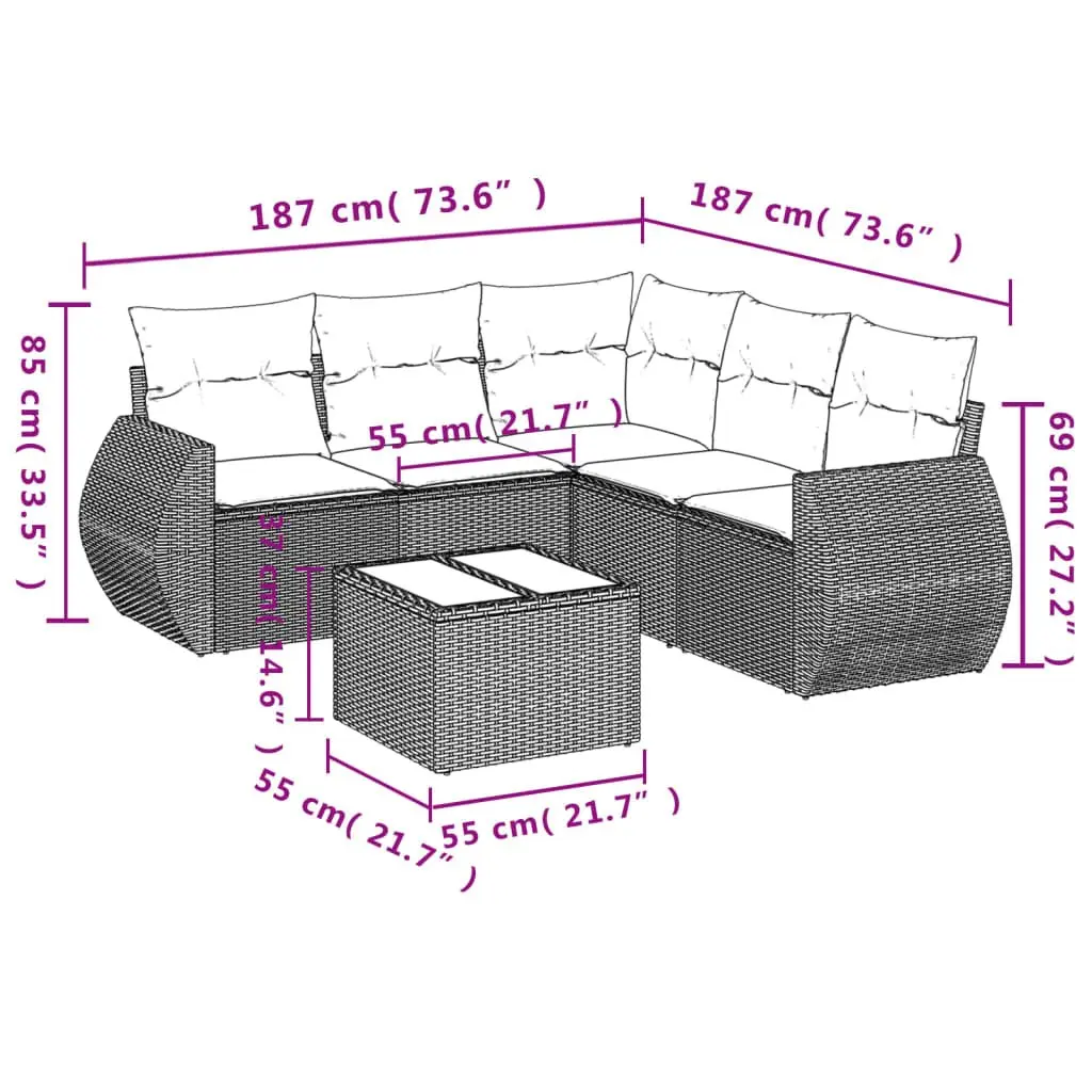 Outdoor Garden Sofa Set Grey 6 Piece Modular Patio Furniture with Storage