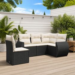 5 Piece Garden Sofa Set with Storage - Black PE Rattan