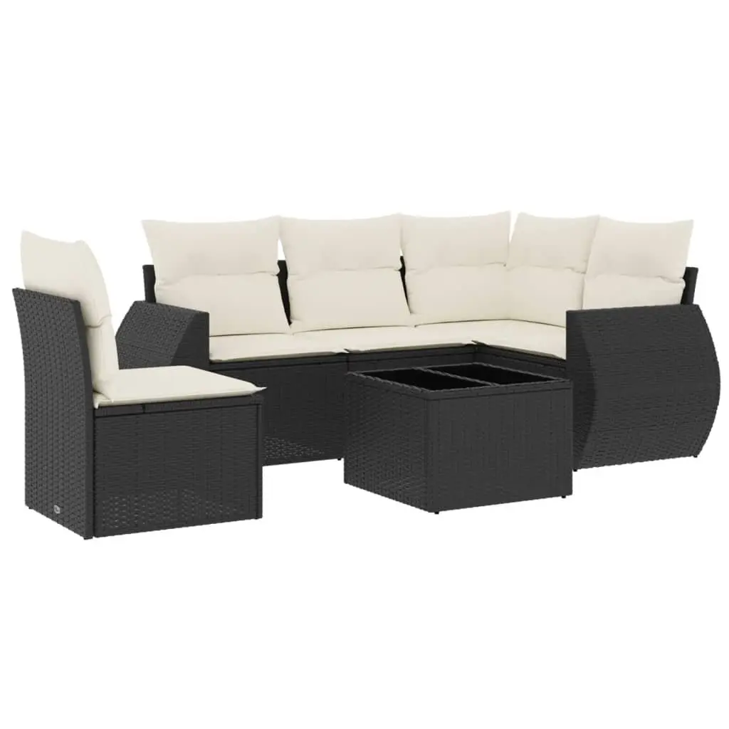 Garden Sofa Set Outdoor Furniture 6 Piece Black Poly Rattan Patio Lounge