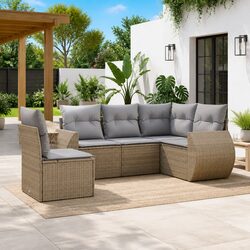 6 Piece Garden Sofa Set Beige Poly Rattan Outdoor Furniture with Cushions