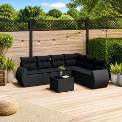 7 Piece Garden Sofa Set with Cushions and Storage Black Outdoor Furniture