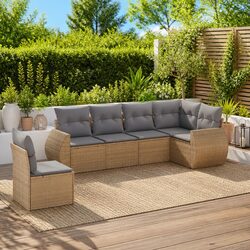 Garden Sofa Set 6 Piece Outdoor Furniture Beige Poly Rattan Patio Seating