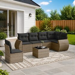 7 Piece Garden Sofa Set Specifications - Grey Poly Rattan