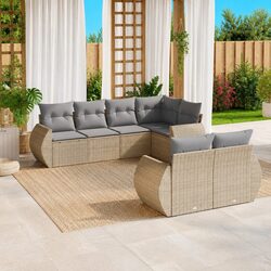 Durable 7-Piece Outdoor Sofa Set - Beige Rattan Furniture