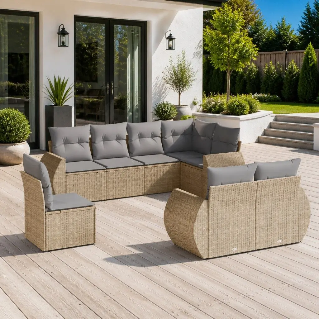 Outdoor Garden Sofa Set 8 Piece Modular Patio Furniture with Storage Cushions