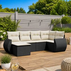 6-Piece Modular Outdoor Sofa Set: Black PE Rattan