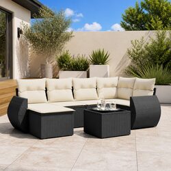 Outdoor Lounge Furniture Set 7 Piece Garden Sofa Poly Rattan Black Patio