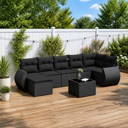 Garden Sofa Set 8 Piece Black Poly Rattan Outdoor Furniture Patio Sectional