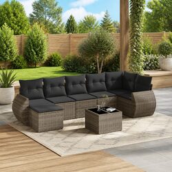 8 Piece Modular Patio Lounge Set - Grey PE Rattan