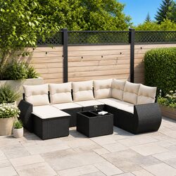 8 Piece Black Poly Rattan Sofa Set with Cushions