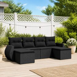 Specifications for 6 Piece Garden Sofa Set Black Poly Rattan