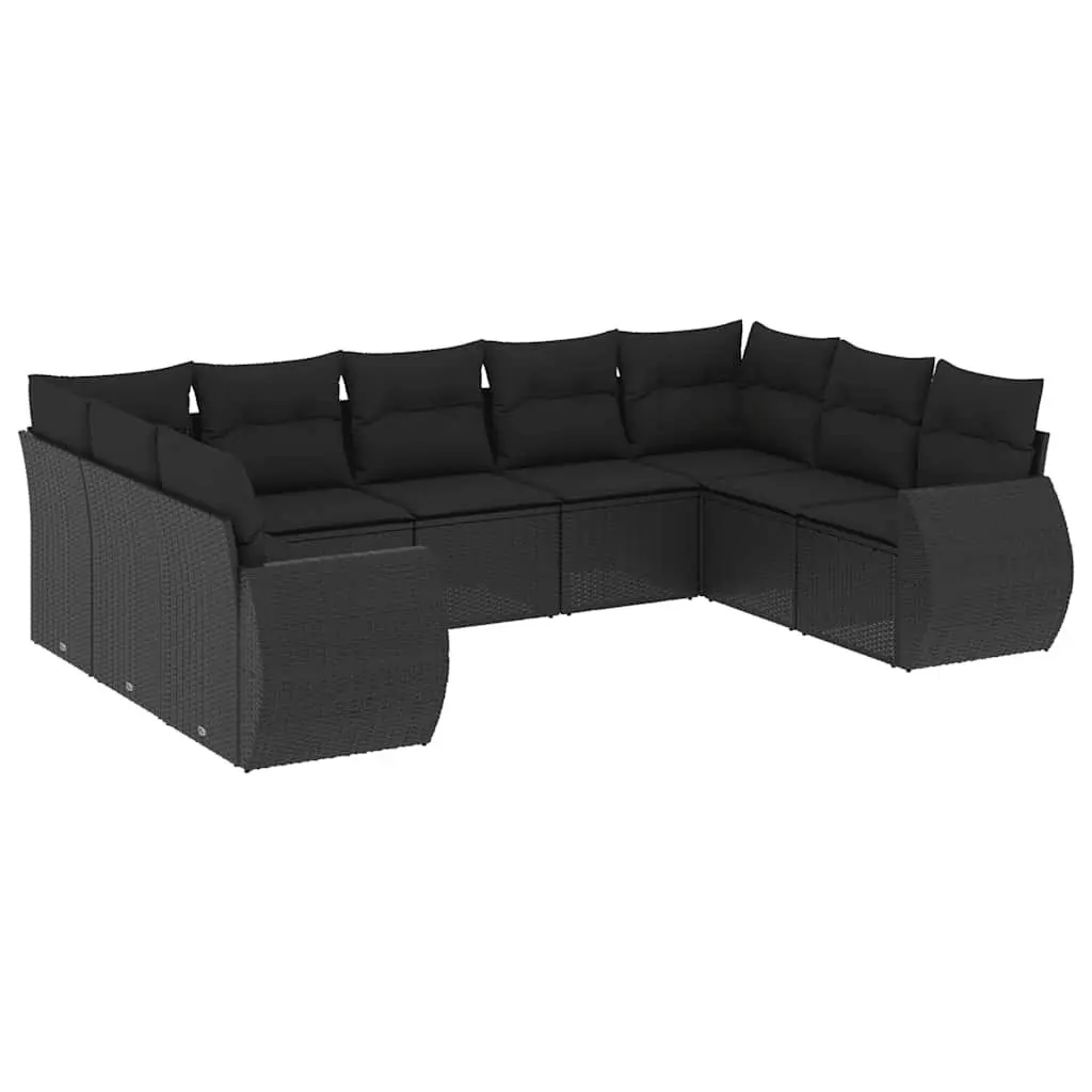 Garden Sofa Set Outdoor Patio Furniture Modular 9 Piece Black Poly Rattan