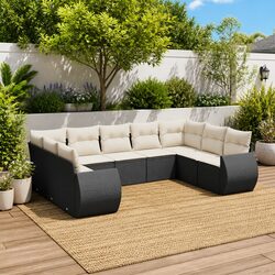 Garden Sofa Set 9 Piece Outdoor Furniture Patio Lounge Black Poly Rattan Modular