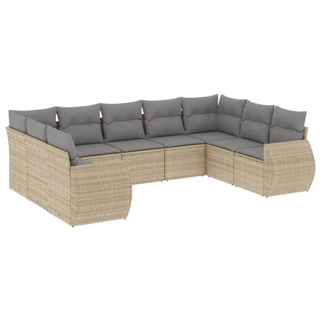 Garden Sofa Set Outdoor Furniture Modular 9 Piece Beige Poly Rattan Patio Lounge