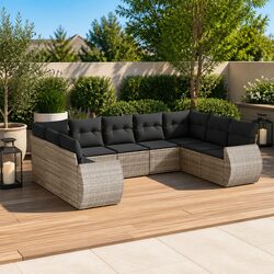 Garden Sofa Set 9 Piece Grey Rattan Specifications