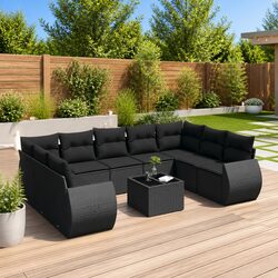 10 Piece Outdoor Sofa Set: Modular Black Rattan Design