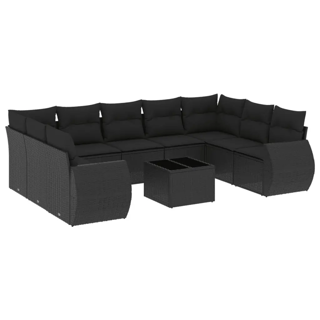 Garden Sofa Set Outdoor Furniture 10 Piece Black Poly Rattan Patio Seating