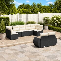 9-Piece Modular Garden Sofa Set in Black Rattan