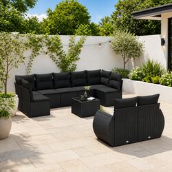 Garden Sofa Set 10 Piece Outdoor Furniture Black Poly Rattan Patio Lounge