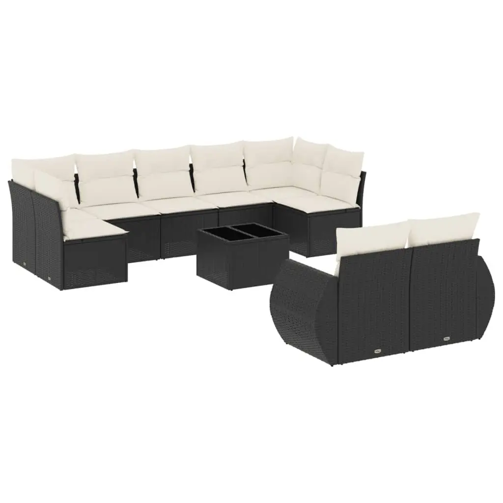 10-Piece Black Poly Rattan Sofa Set