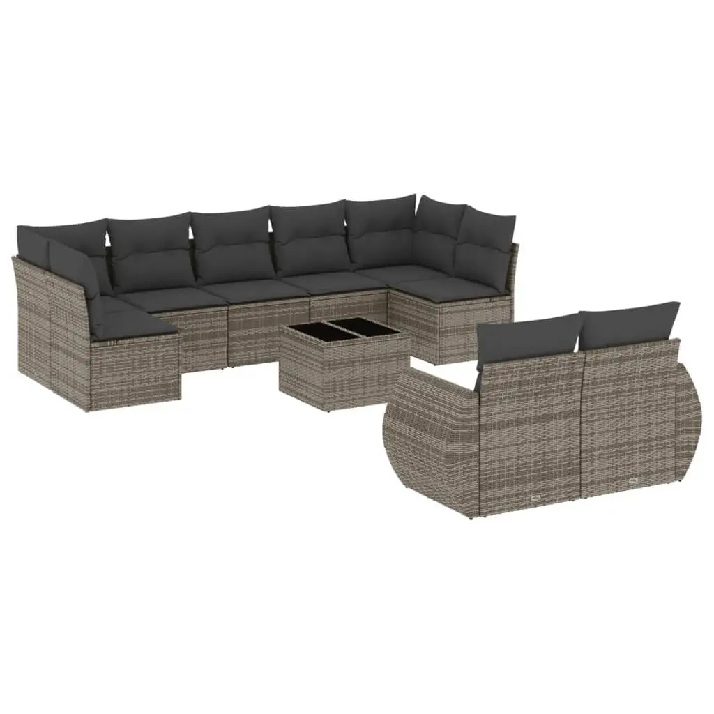 Outdoor Furniture Set 10 Piece Grey Poly Rattan Sofa with Cushions for Patio Garden