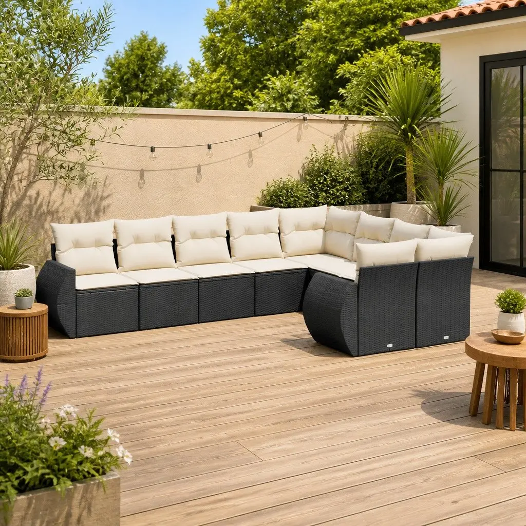 Garden Sofa Set 9 Piece Outdoor Furniture Patio Seating PE Rattan Black