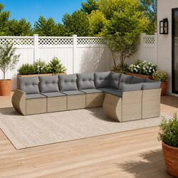 9 Piece Beige Garden Sofa Set with Storage