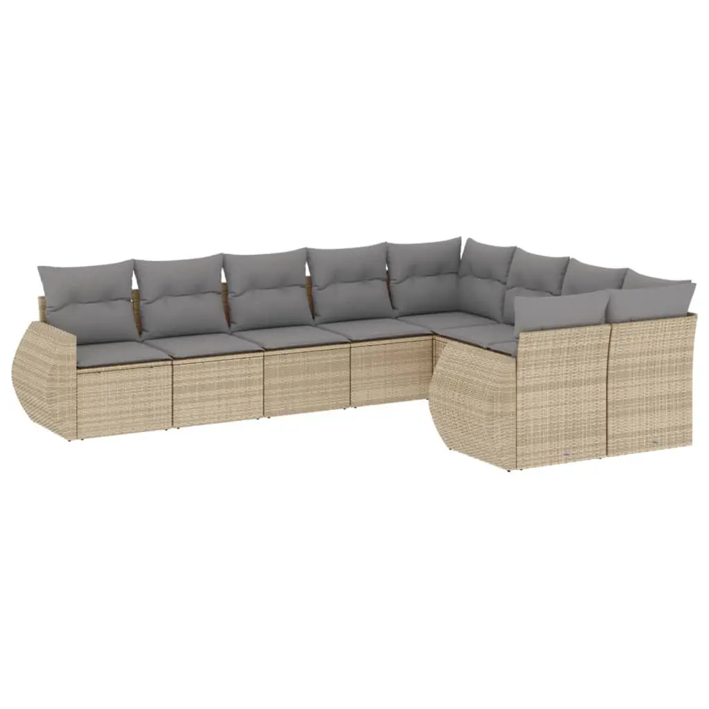 9 Piece Beige Garden Sofa Set with Storage