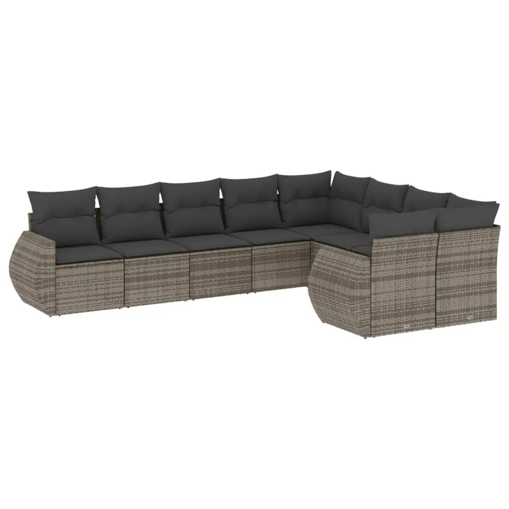Garden Sofa Set 9 Piece Outdoor Patio Furniture Grey Poly Rattan Modular Seating