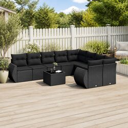 Garden Sofa Set 10 Piece Outdoor Furniture Black Poly Rattan Modular Patio