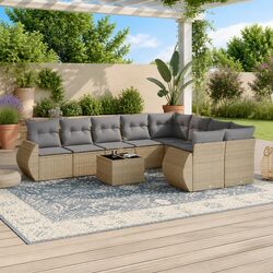 Garden Sofa Set 10 Piece Outdoor Furniture Modular Patio Beige Poly Rattan with