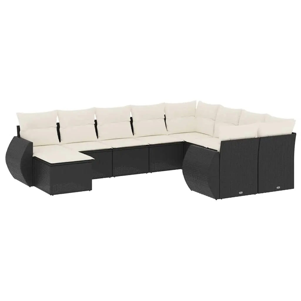 10 Piece Outdoor Modular Garden Sofa Set Black Poly Rattan with Cushions for Patio