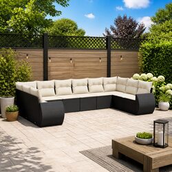 Garden Sofa Set 10 Piece Outdoor Furniture Black Poly Rattan Patio Seating with