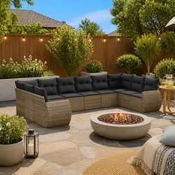 Garden Sofa Set 10 Piece Outdoor Furniture Patio Lounge Grey Poly Rattan Modular