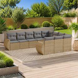 Outdoor Garden Sofa Set 10 Piece Patio Furniture Beige Poly Rattan with Cushions