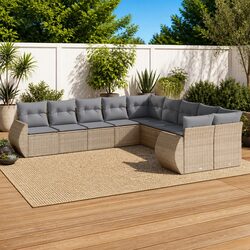 Garden Sofa Set 10 Pieces Poly Rattan - Beige