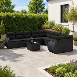 11-Piece Outdoor Furniture Set: Black PE Rattan Sofa
