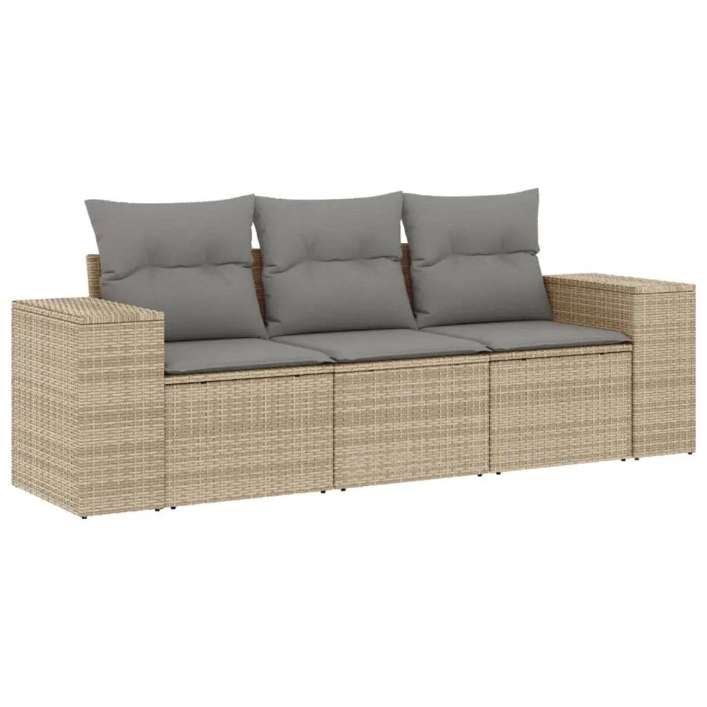 3 Piece Garden Sofa Set for Outdoor Patio Beige Poly Rattan