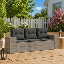 Garden Sofa Set 3 Piece Outdoor Furniture with Cushions Storage Grey Rattan