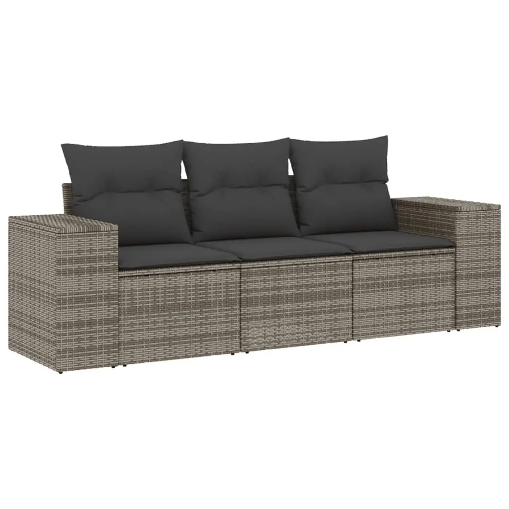 3 Piece Grey Rattan Garden Sofa Set