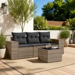 Garden Sofa Set 4 Piece Outdoor Furniture Grey Poly Rattan with Storage Cushions