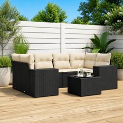 Garden Sofa Set 7 Piece Outdoor Furniture Black Poly Rattan Patio Lounge with